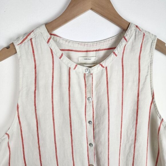 C&C California Top White Linen Red Stripes Sleeveless Button Up Shirt Blouse L - Picture 10 of 14